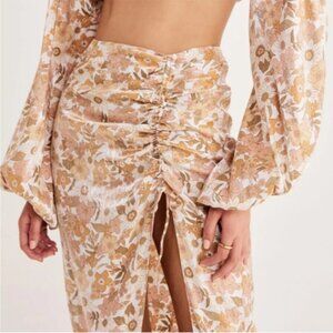 Revolve x Rumer Floral Paloma Maxi Skirt Neutral XXS New with Tag